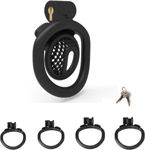 Chastity Cage Set with 4 Cock Rings 3D Mini Honeycomb Chastity Devices with Invisible Dark Lock and Keys Adult Pink Sissy Sex Toys BDSM Penis Bondage for