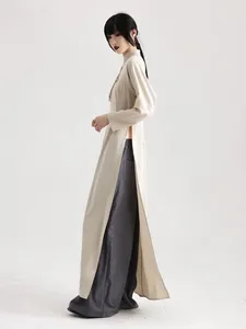 Женские траншевые пальто весенний ретро -дизайн чувства китайского косое лацка