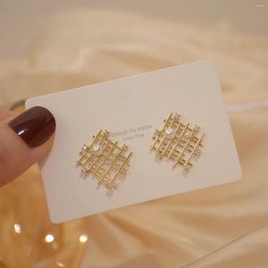 Gestüt Ohrringe Korea verkaufen Modeschmuck 925 Silbernadel 14K Real Gold Elegant Hollow Geometric Women's Prom Abschlussball
