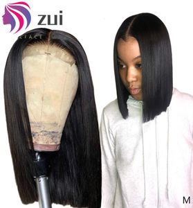 Krótkie koronkowe przednie ludzkie peruki dla czarnych kobiet Brazylijskie Remy Naturalne proste Afro Bob Wig 4x4 Lace Closure Preplucked2542080