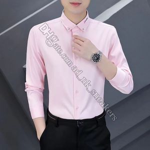 Ünlü marka erkek gömlek üst midilli kalitesi işlemeli gömlek uzun kollu düz renk ince rahat iş kıyafetleri uzun kollu gömlek normal boyutta renk çeşitleri