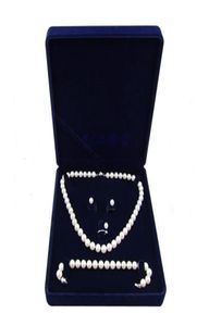 19x19x4cm velvet jewelry set box long pearl necklace box gift box display high quality blue color8978351