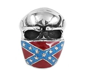 Klasyczna amerykańska flaga niewierna pierścień czaszki biżuteria ze stali nierdzewnej Vintage Star Motor Biker Men Pierścień SWR06583835408
