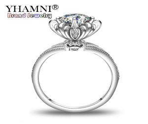 Yhamni Original 925 Sterling Silver Flower Rings for Women 10ct Cz Zircon Engagement Anelli di matrimonio Gioielli di moda AR0491769643