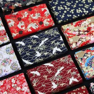 Japanese Style Kimono 100% Cotton Fabric Gilding Printing Cheongsam Cloth for Dress Patchwork Home Textile Material 145*50cm 240409