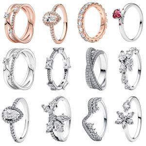 Donne in forma autentica anelli Heart Love Ring zircone a tre bande a forma di pera