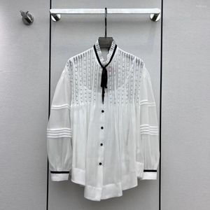 Women's Blouses The Spring And Summer Handmade Cable Nailing Beads Decorated Version Bubble Long-sleeved Shirt