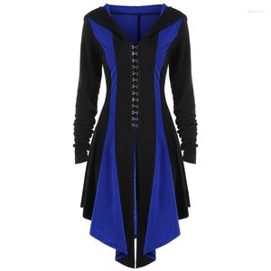 Casual Dresses Women's Hooded Color Matching Holiday Long Sleeve Dress and Coat