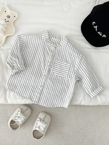 Autumn born Baby Boys Cotton Striped Western Style Shirt Childrens Casual Everything Loose Comfortable Clothes 240409