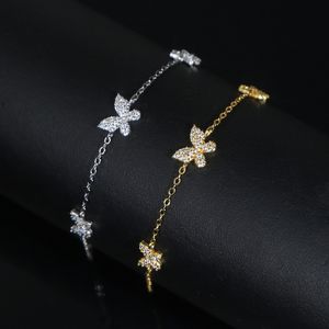 925 sterling Silver Silver Farmling CZ Butterfly Link Chain Paved Bling Cz Bracelet Cute Charm For Women Girls Sweet Birthday Gifts