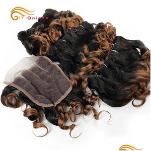 Lace Wigs Curly Hair Bundles With Closure Brazilian Weave 1B 27 30 99J Color Ombre 230807 Drop Delivery Products Dhkip