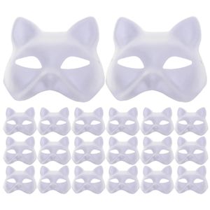 20 PCs leere Handgezogene Maske Gesichtsmaske DIY Zellstoffmasken Party Make -up Katzenpapier Frauen Maskerade weiße Miss Animal Kids Therian 240403