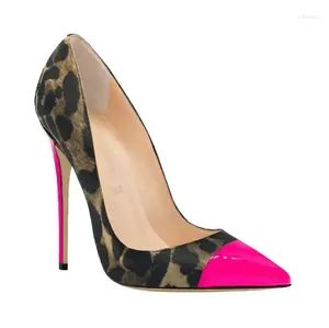 Dress Shoes Sexy Neon Fuchsia Yellow Green Patchwork Pointed Toe Pumps Women Shallow Slip On Leopard Mixed Colors High Heel Lady