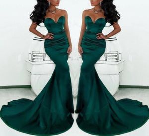 2019 Gorgeous Emerald Green Mermaid Evening Gowns Sweetheart Satin Sweep Train Fishtail Special Occasion Prom Dresses For Women Pl7619820