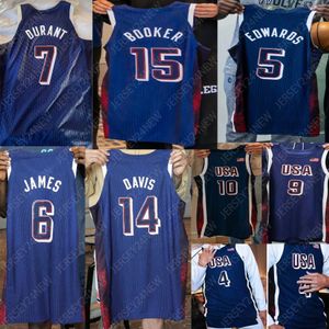 2024-25 4 Stephen Curry US Basketball Jerseys 6 LeBron James 8 Kawhi Leonard 11 Joel Embiid 14 Davis 13 Bam Adebayo 7 Kevin Durant 15 Devin Booker 10 Tatum National Team