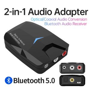 Converter Digital till analog ljudkonverterare Adapter Digital SPDIF Optisk koaxkoaxial toslänk till 3,5 mm aux RCA L/R Bluetooth 5.0 -mottagare