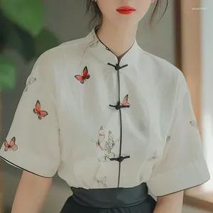 Women's Blouses Chiffon Chinese Style Shirt Summer Prints Vintage Loose Short Sleeve Women Tops Fashion Clothing YCMYUNYAN