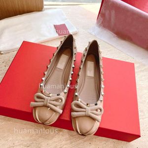 Head Ballerinas Girl Flat Single Shoes Shoe Stud Shallow Tino Silk Bottom Rivet Ballet Female Bow 2024 Summer Round Colors K0QX