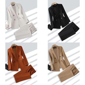 Anzüge Frauen Blazer Fashion Ladies Pant Anzug formelle Büroarbeitsarbeit Frauen tragen Blazer und Hosen Beige schwarze Khaki 2 -teilige Set mit Tasche 230314 30314