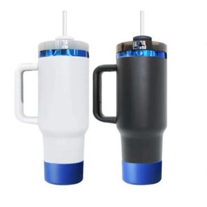 Black white powder coated H2.0 40oz Royal Blue underneath tumbler Double walled stainless steel mug with lid and silicone bottom boot for laser engraving ,sold by case