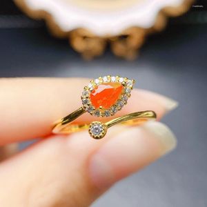 Cluster Rings Adjustable Ring 925 Sterling Silver Natural Orange Opal Free Size Engagement Wedding Promise