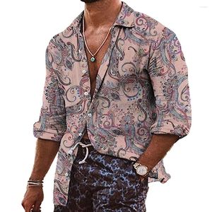 Camisetas masculinas Retro Manga curta Botão macio Down Down Collar Casual Fashion Fashion Hawaiian Mens Print elegante Turn-Down