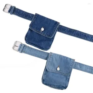 Bel çantaları Avrupa denim kumaş çantası kadınlar için moda kızlar telefon para çanta paketleri fany ile ayarlanabilir kemer