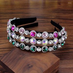 Haarklammern elegant AB Green und Pink Round Kristall Haarbänder Luxusdiamante Stirnband für Mädchen Frauen Partyzubehör
