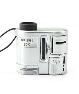 Mini 60x LED UV Light Pocket Microscope Biżjusza luźna lupa przenośna ręczna powiększenie szklanej waluty detektor 1122370