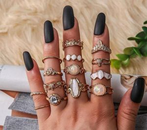 Ringos de cluster Vintage Set for Women Boho Moon Star Knuckle Ring Ring feminino Bohemian Gold Silver Color Jewelry Acessórios5379224359268