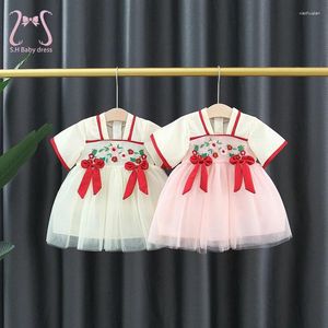 Girl Dresses Summer Children Clothes Vintage Chinese Style Embroidered Baby Party Mesh For Toddler 0 To 3 Years Kids Costume