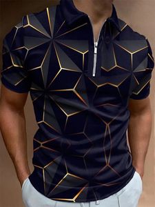 Summer Men Polo Shirt Short Sleeve Lapel Zipper Tops Ringer Lattice Streetwear Oversized Design Clothes Breathable Polo Shirts 240412
