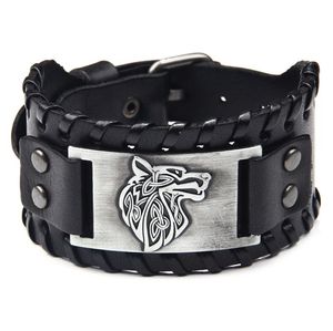 Wolf Head Herren Manschetten Armbänder Vintage Homme Charme Leder Retro breit Edelstahl Pin Schnalle Fashion Accessoires Juwely9185018