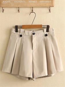 Roupas de tamanho grande para mulheres shorts de verão Cintura elástica de cintura alta com calças plissadas caídas de perna larga com zíper 240409