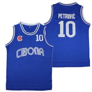 Спортивные баскетбольные майки Cibona 10 Petrovic Jersey Emelcey Sewing Outdoor Sportswear Hiphop Culture Movie Bule 240402