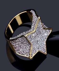 Luxury Zircon Rings Jewelry Fivepointed Star Cluster Rings Fashion Exquisite 18K Gold Plated Hip Hop Men Finger Rings7948384