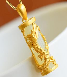 Pendant Necklaces Trendy Gold Color For Men Women Jewelry Exquisite Jade Dragon Phoenix Column Lovers GiftsPendant6629532