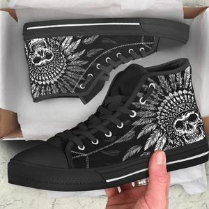 Casual Shoes InstantArts High Top Men's Tribal Skull Design Bekväm vit Sole Gothic Day of the Dead Canvas Sneaker