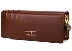 New Men Men Genuine Leather Clutch Cartlet Burse de grande capacidade com zíper duplo capa de celular Caixa Retângulo Bolsa de pulso Strap Fact8220764