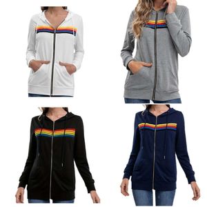 Hoodies Women’s Swestshirts Women Fashion Hoodie Striper Stripe Stripe Long Sweeve Sweatshirt Zipper Coat Coat Jacket Spring V