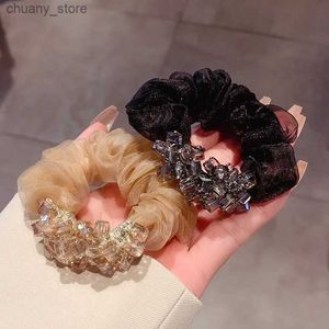 ヘアラバーバンド新しいファッション韓国スタイルのラインストーンファブリックヘアロープエラスティックラバーバンド輝くシニーズポニーテールヘッドバンドガール女性Y240417