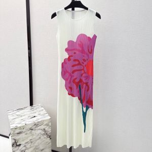 women's dress white floral printed sleeveless elastic one size fit pleated midi dress