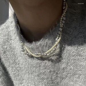 Choker naśladowanie Pearl Naszyjnik dla kobiet podwójna warstwowa magnetyczna klamra łańcuch biżuterii