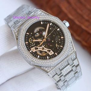 Feito à mão cheia de diamantes, assista a homens de relógios mecânicos automáticos de 41 mm com aço repleto de diamante 904L Sapphire Hollow Out Wristwatches Montre de Luxe