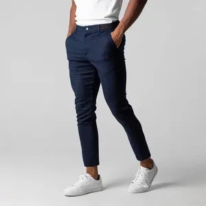 Calça masculina chinos ativos homens confortáveis homens longos elegantes finos de comprimento de tornozelo