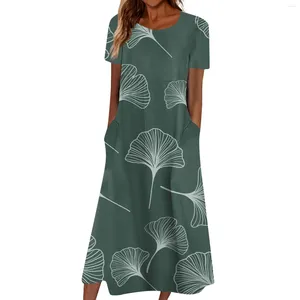 Partykleider Sommerkleid für Frauen lässig bedruckt V-Ausschnitt Kurzärmler Beach Swing Robe Longue Spring Roupas Feminina