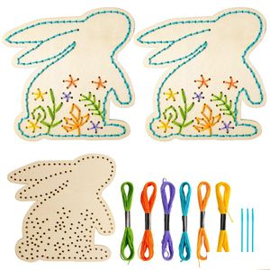 Decorative Objects & Figurines 6Pc Easter Eggs Rabbits Wooden Cross Stitching Tree Decorations Childrens Crafts Diy Decoration Activit Dhb6N