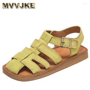 Sandalen Frauen Sommer Wildleder Erste Schicht Cowide 2024 Retro Casual Openwork Soft Sohle für Damen handgefertigte Schuhe