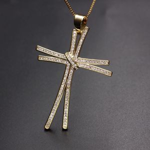 Unique design luxury Full Pave Cubic zirconia Cross Pendant Necklace Gold Color Chain Charm Personality Women Necklace Jewelry Y12261h