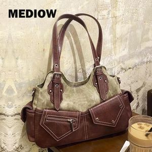 Drawstring MEDIOW Moto & Biker Bags For Women Luxury Designer Handbags Purses 2024 In PU Rivet Multiple Pockets Y2K Underarm Shoulder